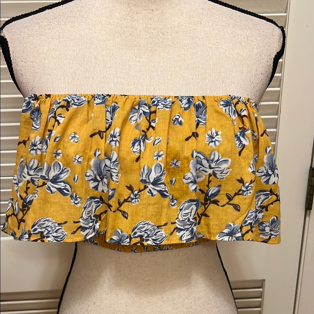 Valija Parkal Crop Top in Floral Print of Blue and Yellow, Size XSmall, NWT